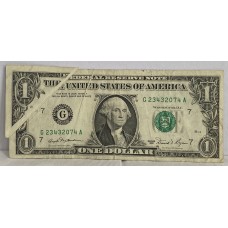 UNITED STATES OF AMERICA 1981 . ONE 1 DOLLAR BANKNOTE . MANY ERRORS . CREASES . OUT OF ALIGNMENT